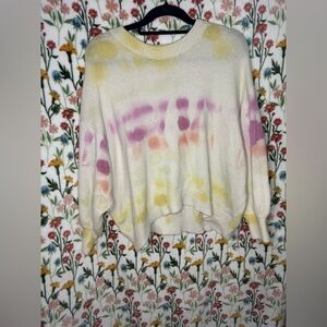 Main Strip Cream Tie-Dye Pullover Sweater with Pastel Pink & Yellow